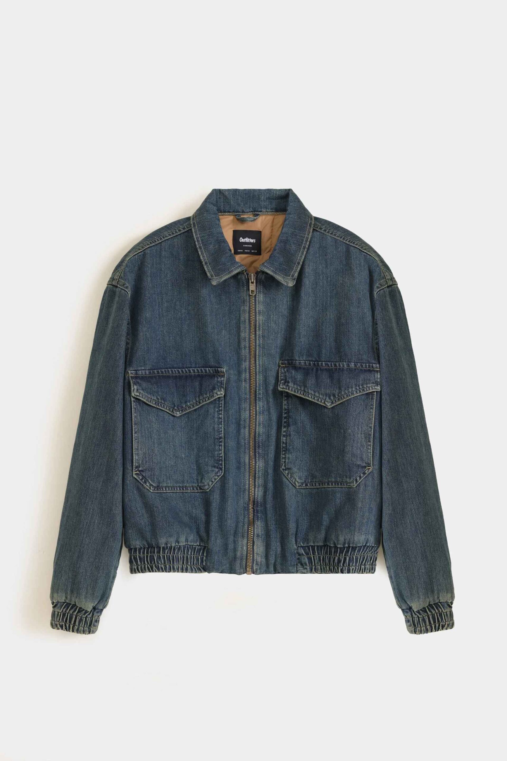 Dark Wash Zip Front Denim Jacket with Utility Pockets